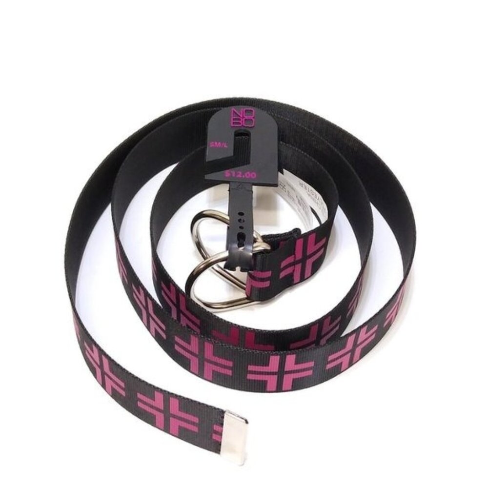 No Boundaries Geometric Print D-Ring Web Belt S/M/L Adjustable Black Fuschia NWT
